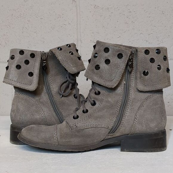 Fergie Mercury Studded Moto Combat Leather Boots, Lace Up, Size 7.5 - Picture 6 of 9